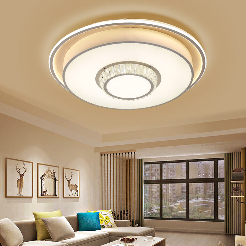 Dome Acrylic Flushmount Minimal LED White Ceiling Lamp for Bedroom with Crystal Round/Moon/Flower Pattern White Round Clearhalo 'Ceiling Lights' 'Close To Ceiling Lights' 'Close to ceiling' 'Flush mount' Lighting' 224890