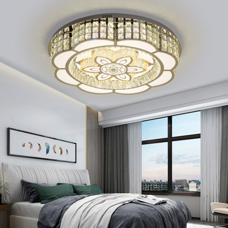 23.5"/31.5" Wide Simple Flower Crystal Flush Light LED Bedroom Ceiling Light Fixture in Chrome Clearhalo 'Ceiling Lights' 'Close To Ceiling Lights' 'Close to ceiling' 'Flush mount' Lighting' 224893