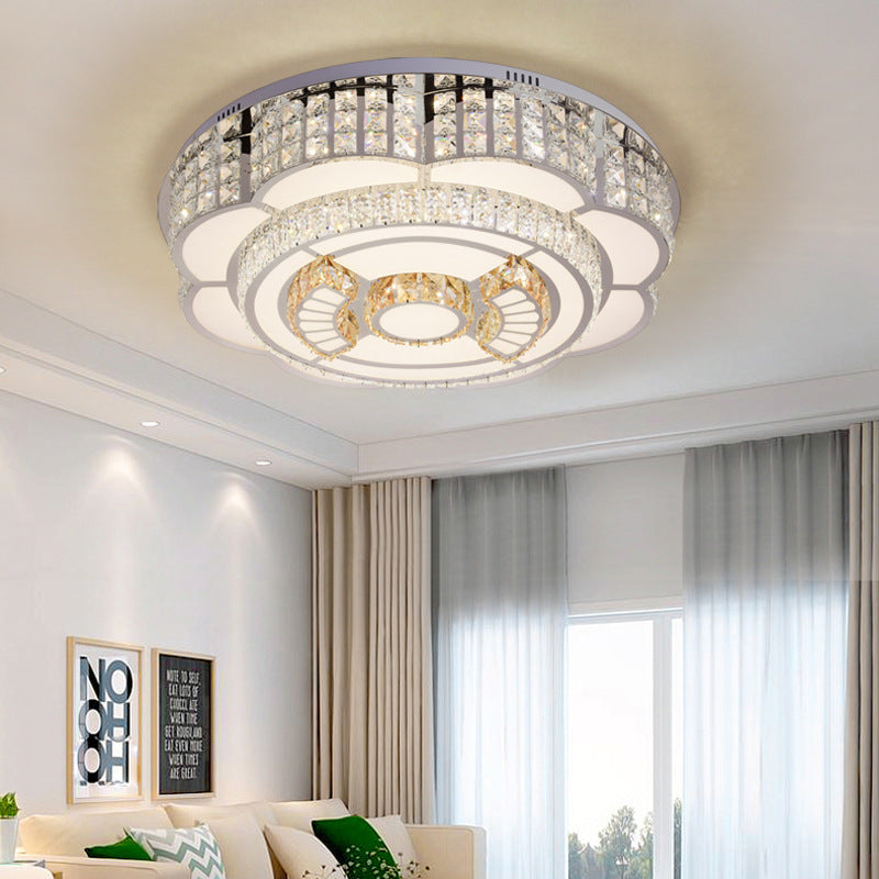 23.5"/31.5" W Floral Living Room Ceiling Flush Mount Crystal LED Modernist Flush Mount Lamp in Chrome Clearhalo 'Ceiling Lights' 'Close To Ceiling Lights' 'Close to ceiling' 'Flush mount' Lighting' 224901