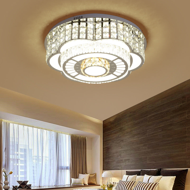 23.5"/31.5" W Floral Living Room Ceiling Flush Mount Crystal LED Modernist Flush Mount Lamp in Chrome Chrome 23.5" Clearhalo 'Ceiling Lights' 'Close To Ceiling Lights' 'Close to ceiling' 'Flush mount' Lighting' 224905