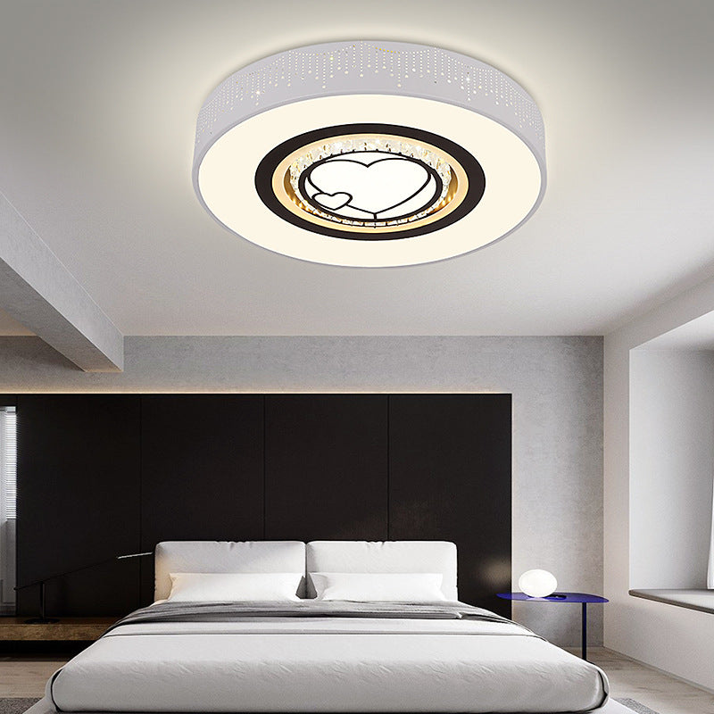 Simple Round Acrylic Flush Lamp LED White Bedroom Ceiling Mounted Light with Crystal Drops and Square/Hexagonal/Heart Pattern White Loving Heart Clearhalo 'Ceiling Lights' 'Close To Ceiling Lights' 'Close to ceiling' 'Flush mount' Lighting' 224909