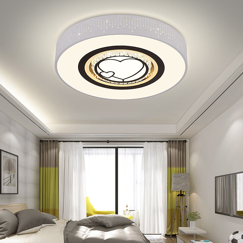 Simple Round Acrylic Flush Lamp LED White Bedroom Ceiling Mounted Light with Crystal Drops and Square/Hexagonal/Heart Pattern Clearhalo 'Ceiling Lights' 'Close To Ceiling Lights' 'Close to ceiling' 'Flush mount' Lighting' 224910