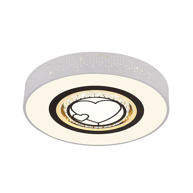 Simple Round Acrylic Flush Lamp LED White Bedroom Ceiling Mounted Light with Crystal Drops and Square/Hexagonal/Heart Pattern Clearhalo 'Ceiling Lights' 'Close To Ceiling Lights' 'Close to ceiling' 'Flush mount' Lighting' 224911