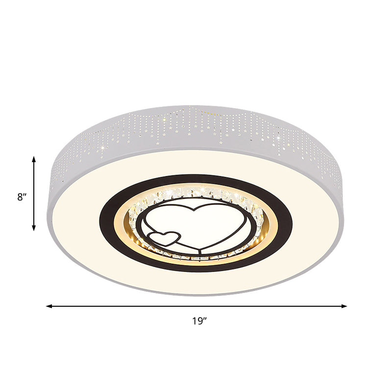 Simple Round Acrylic Flush Lamp LED White Bedroom Ceiling Mounted Light with Crystal Drops and Square/Hexagonal/Heart Pattern Clearhalo 'Ceiling Lights' 'Close To Ceiling Lights' 'Close to ceiling' 'Flush mount' Lighting' 224912