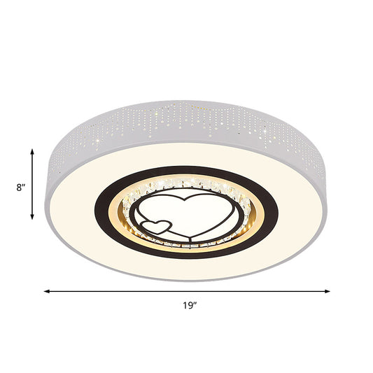 Simple Round Acrylic Flush Lamp LED White Bedroom Ceiling Mounted Light with Crystal Drops and Square/Hexagonal/Heart Pattern Clearhalo 'Ceiling Lights' 'Close To Ceiling Lights' 'Close to ceiling' 'Flush mount' Lighting' 224912