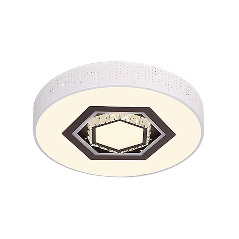 Simple Round Acrylic Flush Lamp LED White Bedroom Ceiling Mounted Light with Crystal Drops and Square/Hexagonal/Heart Pattern Clearhalo 'Ceiling Lights' 'Close To Ceiling Lights' 'Close to ceiling' 'Flush mount' Lighting' 224915