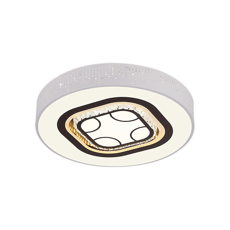 Simple Round Acrylic Flush Lamp LED White Bedroom Ceiling Mounted Light with Crystal Drops and Square/Hexagonal/Heart Pattern Clearhalo 'Ceiling Lights' 'Close To Ceiling Lights' 'Close to ceiling' 'Flush mount' Lighting' 224917