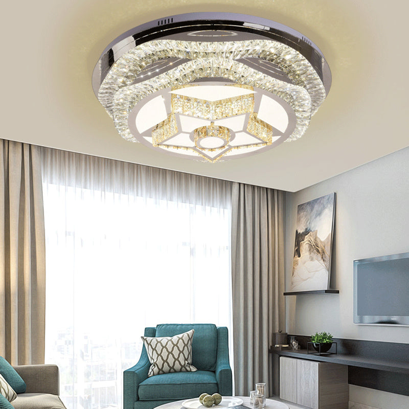 Modern LED Flush Light Crystal Dome Flush Mount Ceiling Light in Chrome for Living Room with Star/Gyro Pattern Chrome Star Clearhalo 'Ceiling Lights' 'Close To Ceiling Lights' 'Close to ceiling' 'Flush mount' Lighting' 224918