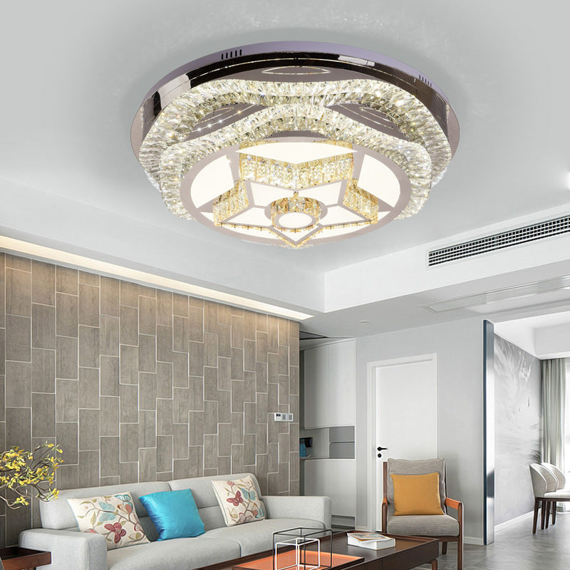 Modern LED Flush Light Crystal Dome Flush Mount Ceiling Light in Chrome for Living Room with Star/Gyro Pattern Clearhalo 'Ceiling Lights' 'Close To Ceiling Lights' 'Close to ceiling' 'Flush mount' Lighting' 224919