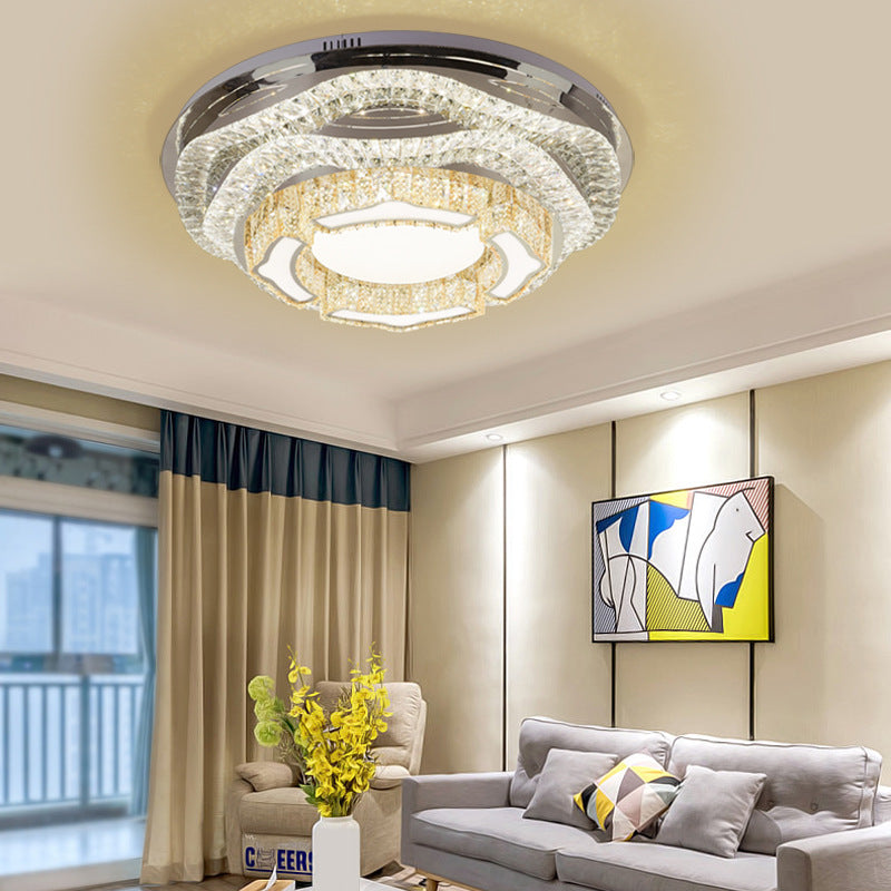 Modern LED Flush Light Crystal Dome Flush Mount Ceiling Light in Chrome for Living Room with Star/Gyro Pattern Clearhalo 'Ceiling Lights' 'Close To Ceiling Lights' 'Close to ceiling' 'Flush mount' Lighting' 224924