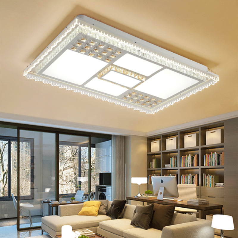 Square/Rectangle Living Room Flushmount Contemporary Crystal LED White Ceiling Light Fixture White Rectangle Clearhalo 'Ceiling Lights' 'Close To Ceiling Lights' 'Close to ceiling' 'Flush mount' Lighting' 224926