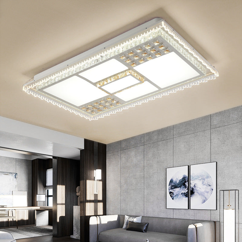 Square/Rectangle Living Room Flushmount Contemporary Crystal LED White Ceiling Light Fixture Clearhalo 'Ceiling Lights' 'Close To Ceiling Lights' 'Close to ceiling' 'Flush mount' Lighting' 224927