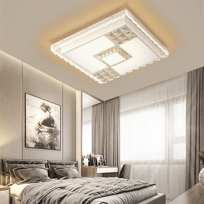 Square/Rectangle Living Room Flushmount Contemporary Crystal LED White Ceiling Light Fixture White Square Clearhalo 'Ceiling Lights' 'Close To Ceiling Lights' 'Close to ceiling' 'Flush mount' Lighting' 224931