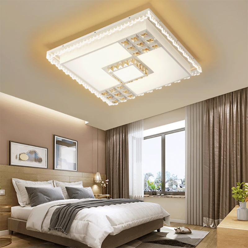 Square/Rectangle Living Room Flushmount Contemporary Crystal LED White Ceiling Light Fixture Clearhalo 'Ceiling Lights' 'Close To Ceiling Lights' 'Close to ceiling' 'Flush mount' Lighting' 224932