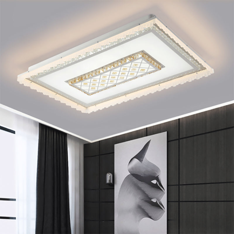 Contemporary LED Ceiling Lamp White Square/Rectangular Crystal Flush Mount Lighting, Warm Light White Rectangle Clearhalo 'Ceiling Lights' 'Close To Ceiling Lights' 'Close to ceiling' 'Flush mount' Lighting' 224958