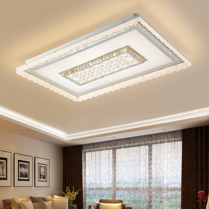 Contemporary LED Ceiling Lamp White Square/Rectangular Crystal Flush Mount Lighting, Warm Light Clearhalo 'Ceiling Lights' 'Close To Ceiling Lights' 'Close to ceiling' 'Flush mount' Lighting' 224959