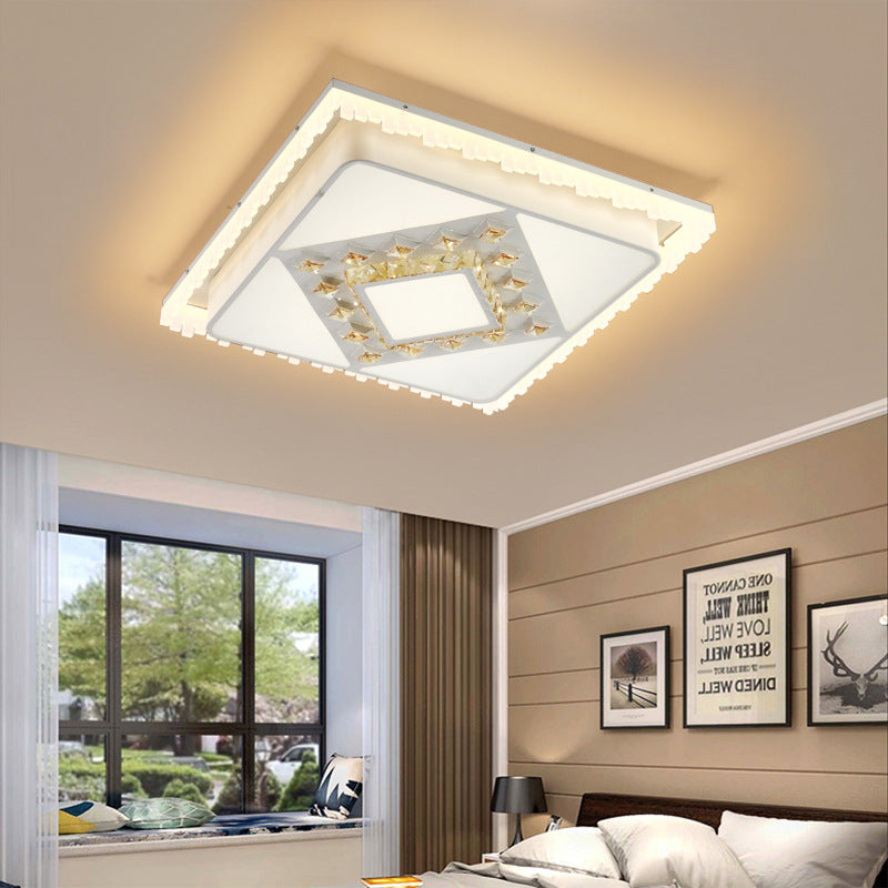 Contemporary LED Ceiling Lamp White Square/Rectangular Crystal Flush Mount Lighting, Warm Light White Square Clearhalo 'Ceiling Lights' 'Close To Ceiling Lights' 'Close to ceiling' 'Flush mount' Lighting' 224963