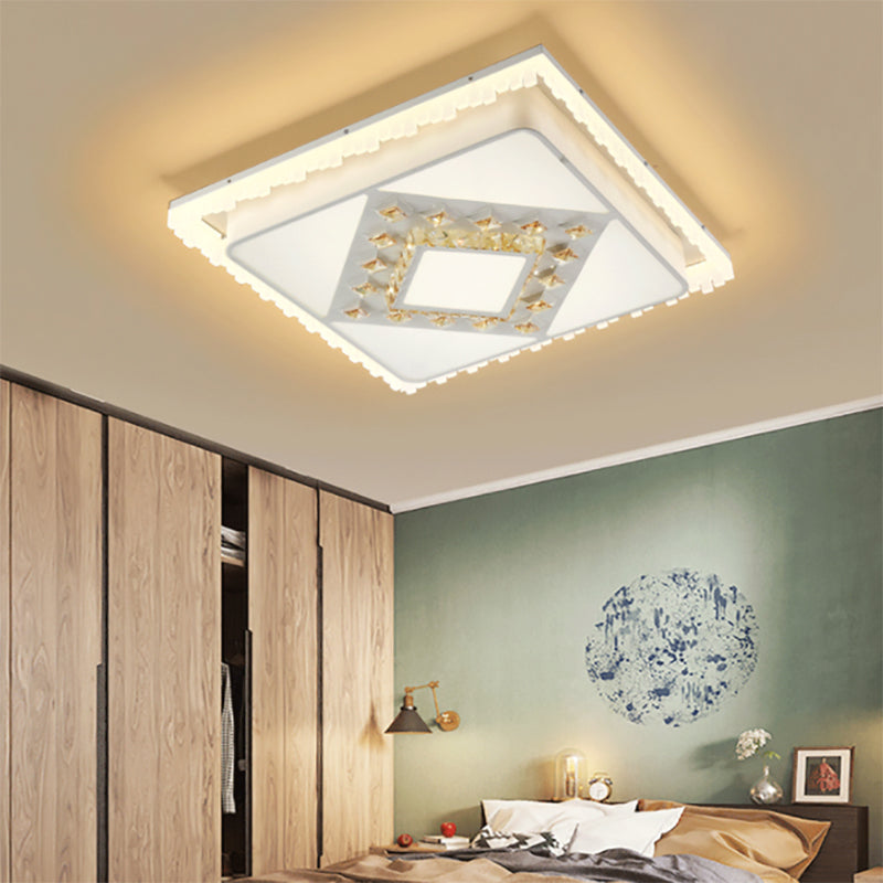 Contemporary LED Ceiling Lamp White Square/Rectangular Crystal Flush Mount Lighting, Warm Light Clearhalo 'Ceiling Lights' 'Close To Ceiling Lights' 'Close to ceiling' 'Flush mount' Lighting' 224964