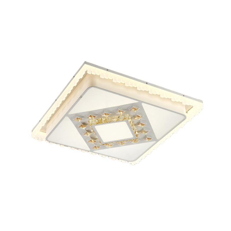 Contemporary LED Ceiling Lamp White Square/Rectangular Crystal Flush Mount Lighting, Warm Light Clearhalo 'Ceiling Lights' 'Close To Ceiling Lights' 'Close to ceiling' 'Flush mount' Lighting' 224965