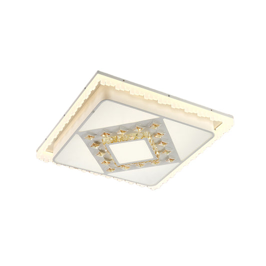 Contemporary LED Ceiling Lamp White Square/Rectangular Crystal Flush Mount Lighting, Warm Light Clearhalo 'Ceiling Lights' 'Close To Ceiling Lights' 'Close to ceiling' 'Flush mount' Lighting' 224965