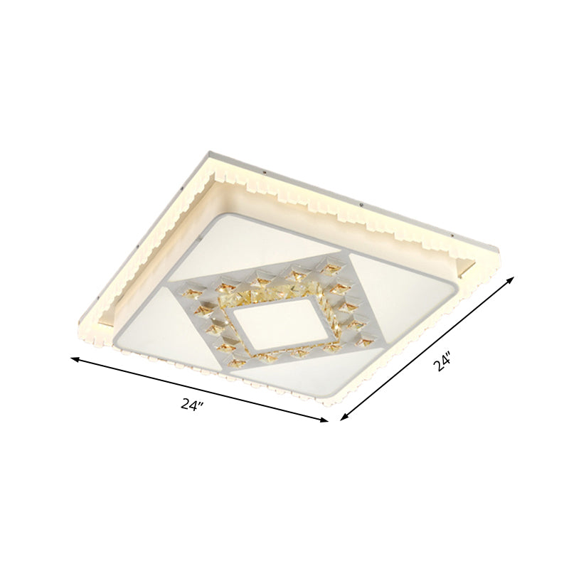 Contemporary LED Ceiling Lamp White Square/Rectangular Crystal Flush Mount Lighting, Warm Light Clearhalo 'Ceiling Lights' 'Close To Ceiling Lights' 'Close to ceiling' 'Flush mount' Lighting' 224966