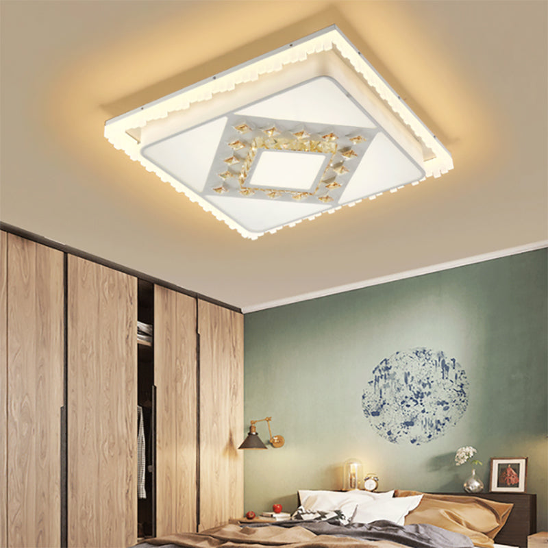 Contemporary Square/Rectangle Flush Light Crystal LED Living Room Ceiling Light Fixture in White Clearhalo 'Ceiling Lights' 'Close To Ceiling Lights' 'Close to ceiling' 'Flush mount' Lighting' 224982