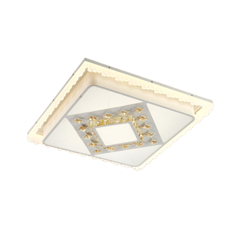 Contemporary Square/Rectangle Flush Light Crystal LED Living Room Ceiling Light Fixture in White Clearhalo 'Ceiling Lights' 'Close To Ceiling Lights' 'Close to ceiling' 'Flush mount' Lighting' 224983