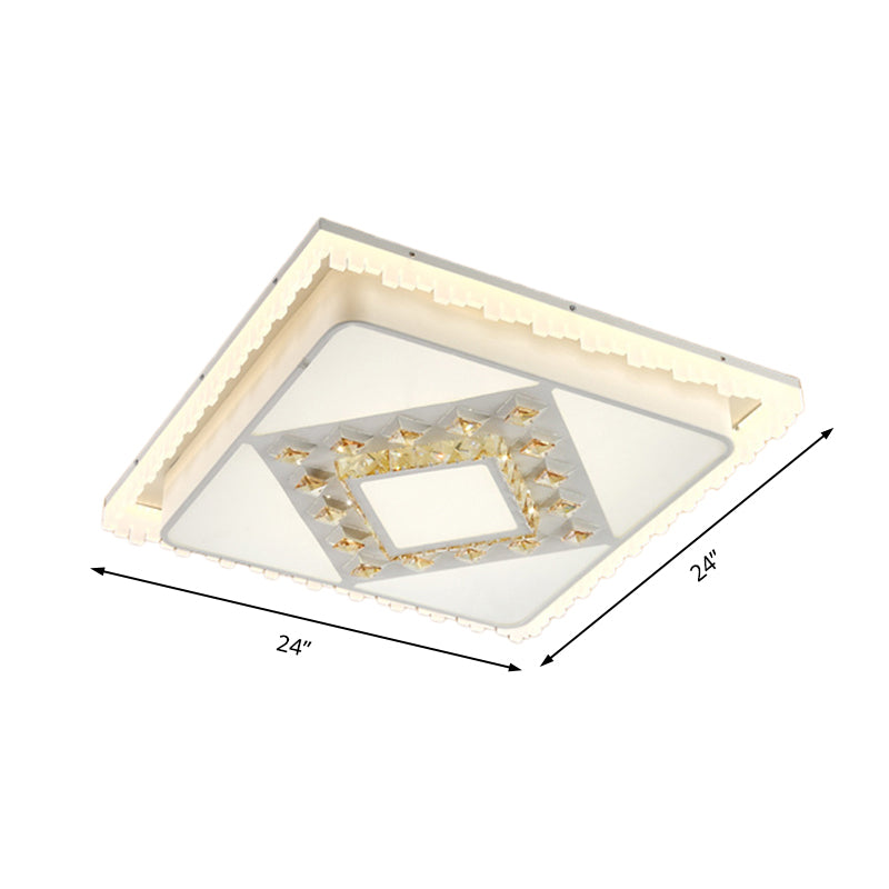 Contemporary Square/Rectangle Flush Light Crystal LED Living Room Ceiling Light Fixture in White Clearhalo 'Ceiling Lights' 'Close To Ceiling Lights' 'Close to ceiling' 'Flush mount' Lighting' 224984