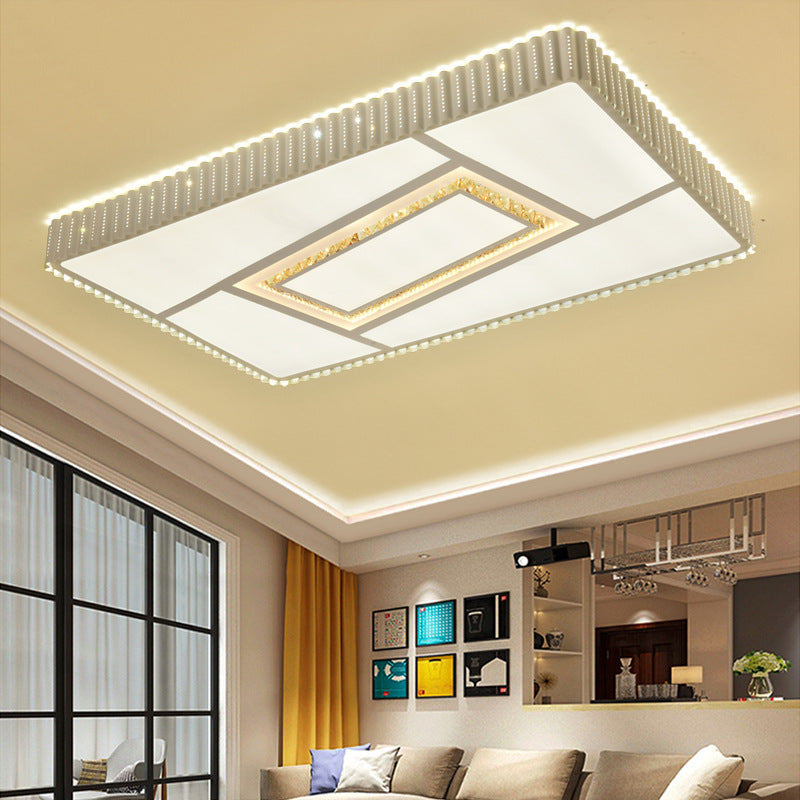 Cuboid Crystal Ceiling Flush Mount Simple LED Flush Lamp with Cylinder/Rectangle/Rhombus Pattern White Rectangle Clearhalo 'Ceiling Lights' 'Close To Ceiling Lights' 'Close to ceiling' 'Flush mount' Lighting' 224992