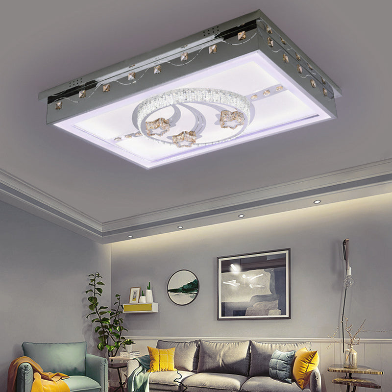 Chrome Rectangle Ceiling Light Fixture Modernist LED Crystal Flush Light with Rectangle/Round Pattern Clearhalo 'Ceiling Lights' 'Close To Ceiling Lights' 'Close to ceiling' 'Flush mount' Lighting' 225000