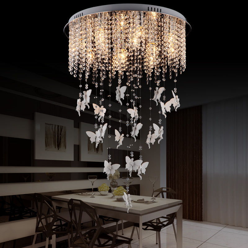 16"/19.5"/23.5" W Silver Round Flush Ceiling Light Modernist 5/8/10 Lights Cascading Glass Crystal Shaded Flushmount Lighting Silver 23.5" Clearhalo 'Ceiling Lights' 'Modern Pendants' 'Modern' 'Pendant Lights' 'Pendants' Lighting' 225010