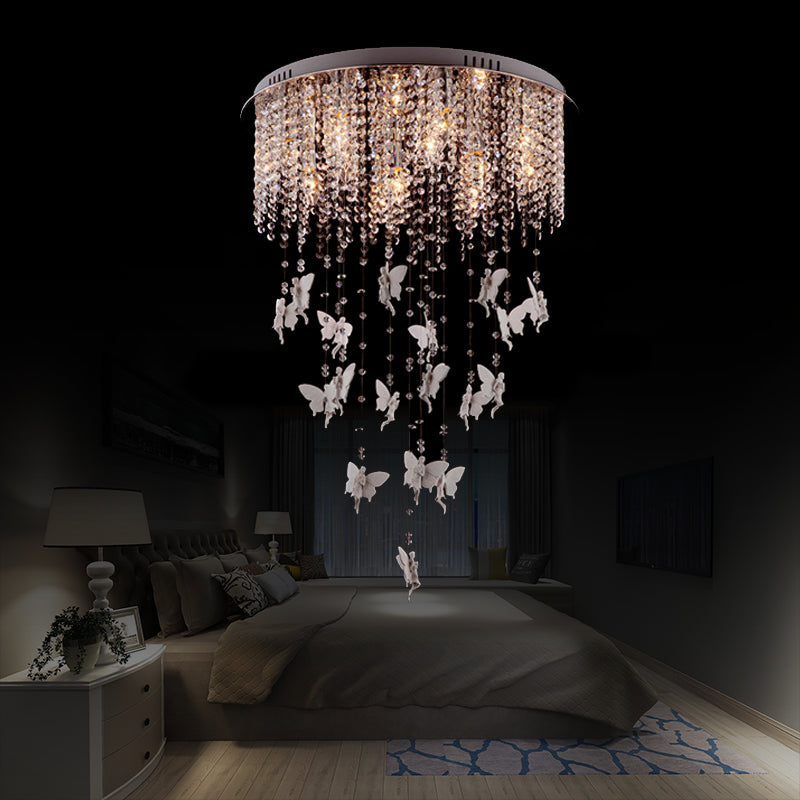 16"/19.5"/23.5" W Silver Round Flush Ceiling Light Modernist 5/8/10 Lights Cascading Glass Crystal Shaded Flushmount Lighting Clearhalo 'Ceiling Lights' 'Modern Pendants' 'Modern' 'Pendant Lights' 'Pendants' Lighting' 225011