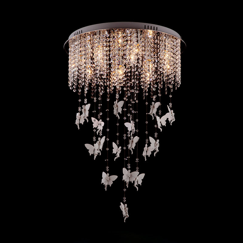 16"/19.5"/23.5" W Silver Round Flush Ceiling Light Modernist 5/8/10 Lights Cascading Glass Crystal Shaded Flushmount Lighting Clearhalo 'Ceiling Lights' 'Modern Pendants' 'Modern' 'Pendant Lights' 'Pendants' Lighting' 225012