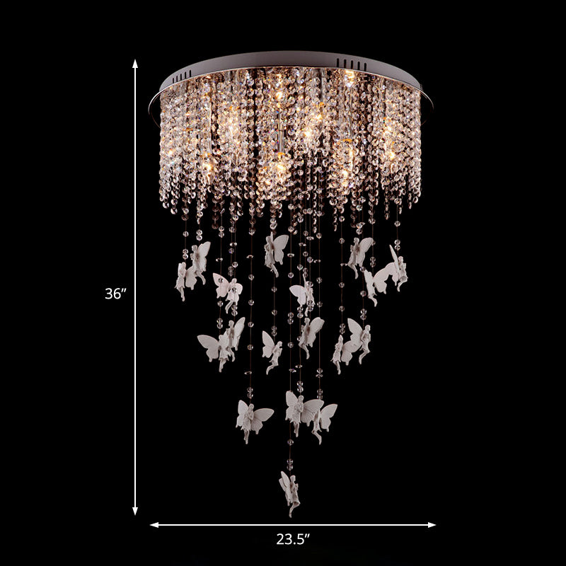 16"/19.5"/23.5" W Silver Round Flush Ceiling Light Modernist 5/8/10 Lights Cascading Glass Crystal Shaded Flushmount Lighting Clearhalo 'Ceiling Lights' 'Modern Pendants' 'Modern' 'Pendant Lights' 'Pendants' Lighting' 225013