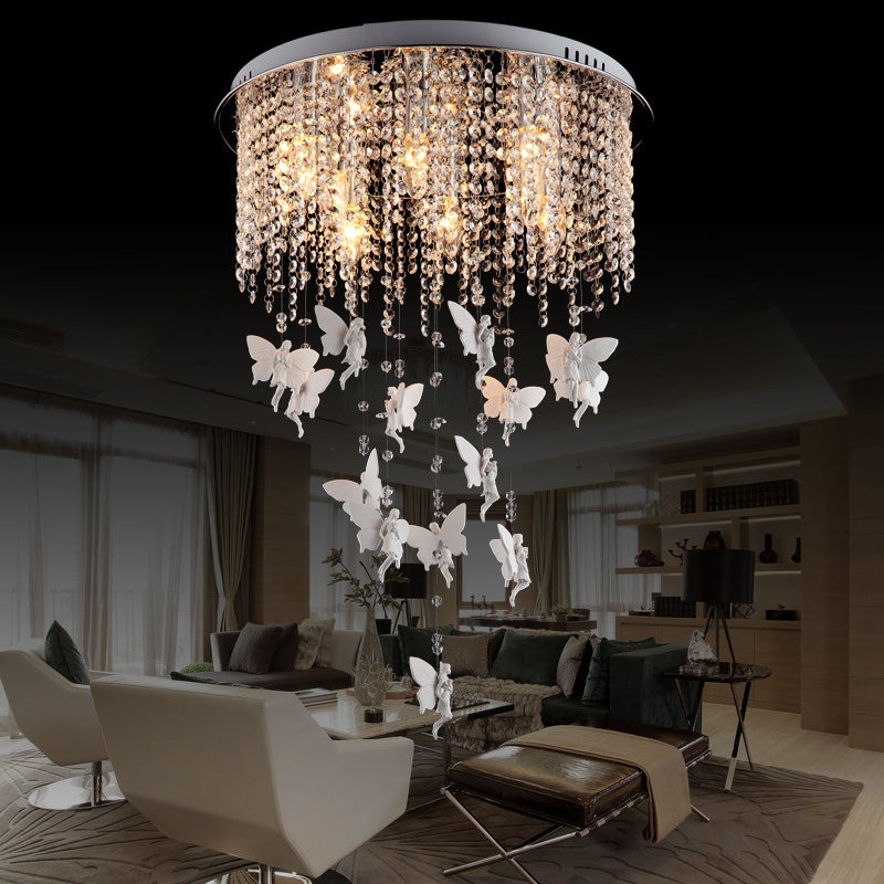 16"/19.5"/23.5" W Silver Round Flush Ceiling Light Modernist 5/8/10 Lights Cascading Glass Crystal Shaded Flushmount Lighting Silver 19.5" Clearhalo 'Ceiling Lights' 'Modern Pendants' 'Modern' 'Pendant Lights' 'Pendants' Lighting' 225014