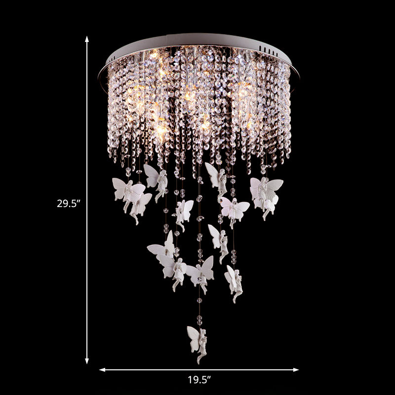 16"/19.5"/23.5" W Silver Round Flush Ceiling Light Modernist 5/8/10 Lights Cascading Glass Crystal Shaded Flushmount Lighting Clearhalo 'Ceiling Lights' 'Modern Pendants' 'Modern' 'Pendant Lights' 'Pendants' Lighting' 225017