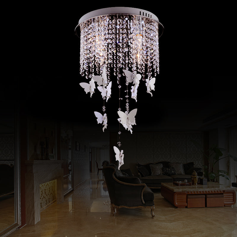 16"/19.5"/23.5" W Silver Round Flush Ceiling Light Modernist 5/8/10 Lights Cascading Glass Crystal Shaded Flushmount Lighting Silver 16" Clearhalo 'Ceiling Lights' 'Modern Pendants' 'Modern' 'Pendant Lights' 'Pendants' Lighting' 225018