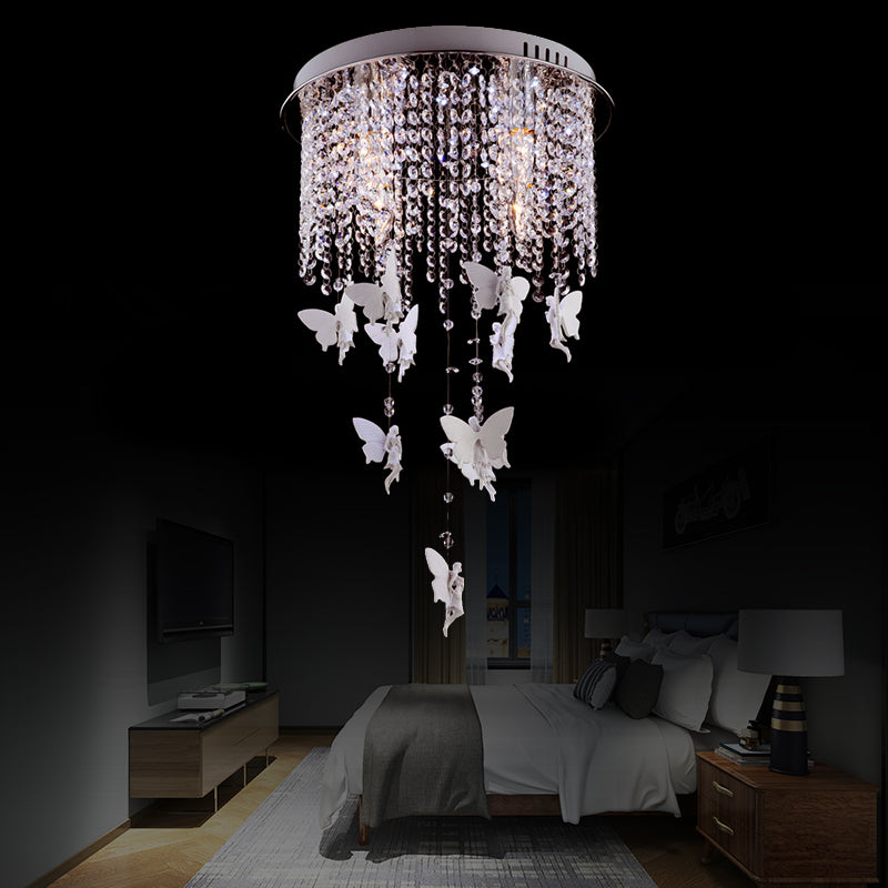 16"/19.5"/23.5" W Silver Round Flush Ceiling Light Modernist 5/8/10 Lights Cascading Glass Crystal Shaded Flushmount Lighting Clearhalo 'Ceiling Lights' 'Modern Pendants' 'Modern' 'Pendant Lights' 'Pendants' Lighting' 225019