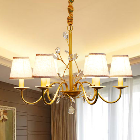 Flared Pendant Chandelier Contemporary Fabric Shaded 6/8 Lights Brass Ceiling Light Fixture with Crystal Accents Clearhalo 'Ceiling Lights' 'Chandeliers' 'Modern Chandeliers' 'Modern' Lighting' 225023