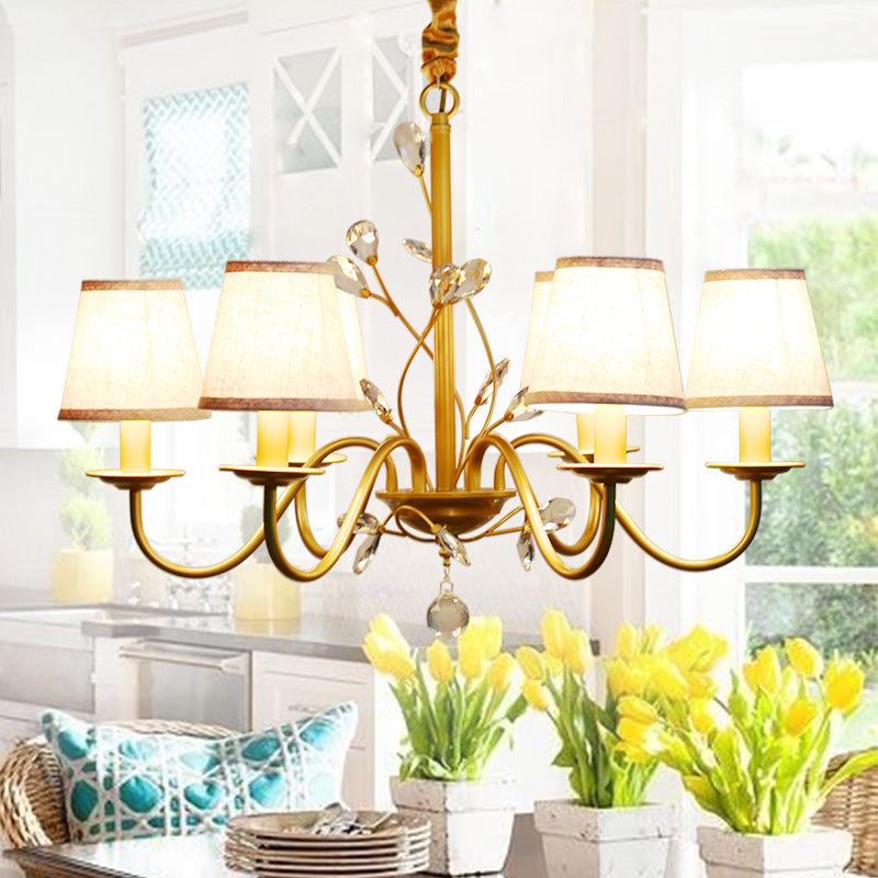 Flared Pendant Chandelier Contemporary Fabric Shaded 6/8 Lights Brass Ceiling Light Fixture with Crystal Accents 6 Brass Clearhalo 'Ceiling Lights' 'Chandeliers' 'Modern Chandeliers' 'Modern' Lighting' 225024