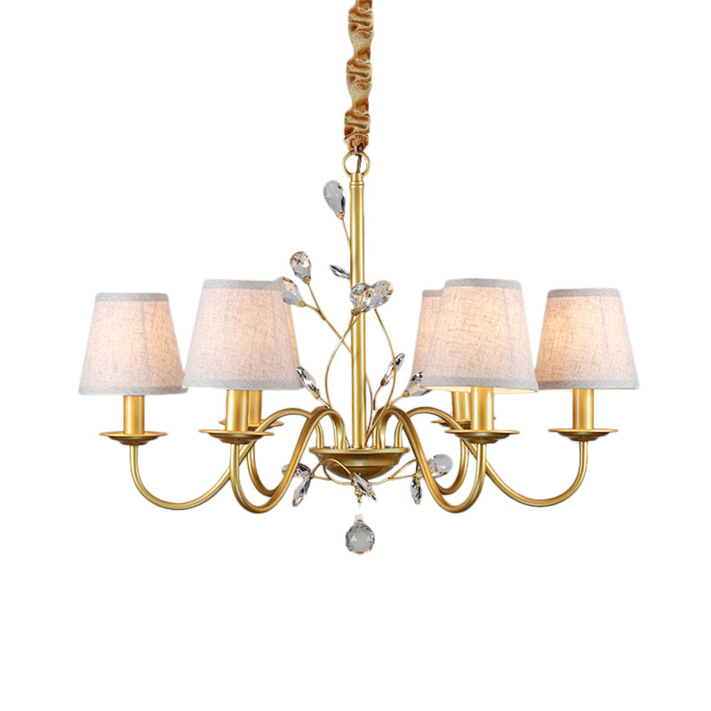 Flared Pendant Chandelier Contemporary Fabric Shaded 6/8 Lights Brass Ceiling Light Fixture with Crystal Accents Clearhalo 'Ceiling Lights' 'Chandeliers' 'Modern Chandeliers' 'Modern' Lighting' 225025