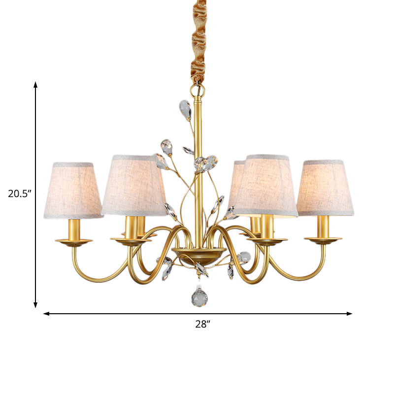 Flared Pendant Chandelier Contemporary Fabric Shaded 6/8 Lights Brass Ceiling Light Fixture with Crystal Accents Clearhalo 'Ceiling Lights' 'Chandeliers' 'Modern Chandeliers' 'Modern' Lighting' 225026