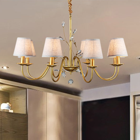 Flared Pendant Chandelier Contemporary Fabric Shaded 6/8 Lights Brass Ceiling Light Fixture with Crystal Accents 8 Brass Clearhalo 'Ceiling Lights' 'Chandeliers' 'Modern Chandeliers' 'Modern' Lighting' 225027