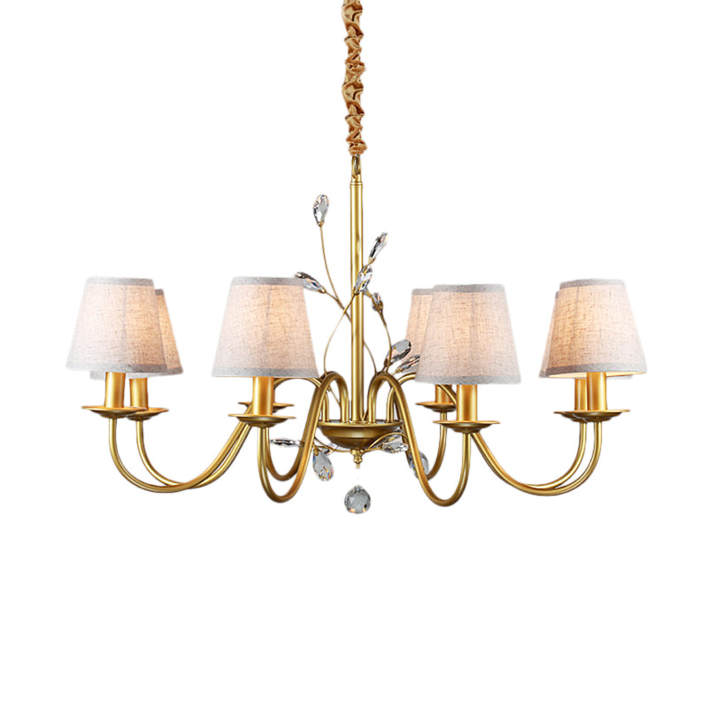 Flared Pendant Chandelier Contemporary Fabric Shaded 6/8 Lights Brass Ceiling Light Fixture with Crystal Accents Clearhalo 'Ceiling Lights' 'Chandeliers' 'Modern Chandeliers' 'Modern' Lighting' 225029