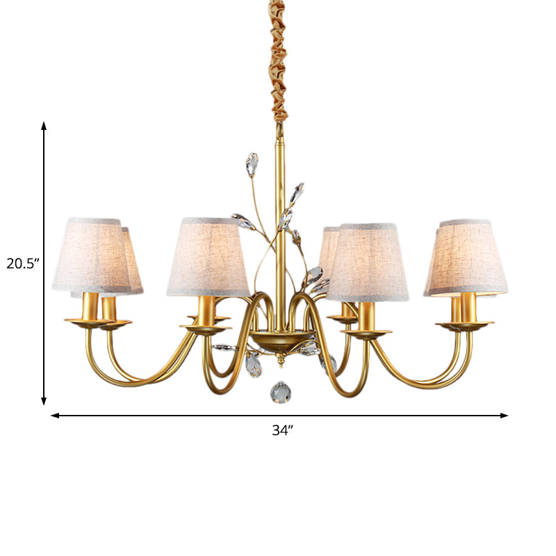 Flared Pendant Chandelier Contemporary Fabric Shaded 6/8 Lights Brass Ceiling Light Fixture with Crystal Accents Clearhalo 'Ceiling Lights' 'Chandeliers' 'Modern Chandeliers' 'Modern' Lighting' 225030