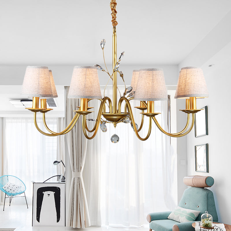 Flared Pendant Chandelier Contemporary Fabric Shaded 6/8 Lights Brass Ceiling Light Fixture with Crystal Accents Clearhalo 'Ceiling Lights' 'Chandeliers' 'Modern Chandeliers' 'Modern' Lighting' 225031
