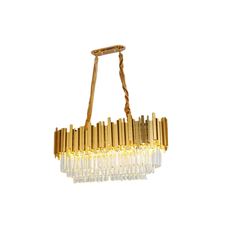 Brass Tiered Island Pendant 31.5"/39" Wide Traditional Crystal Dining Room Ceiling Light Clearhalo 'Ceiling Lights' 'Island Lights' Lighting' 225055