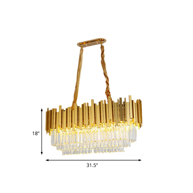 Brass Tiered Island Pendant 31.5"/39" Wide Traditional Crystal Dining Room Ceiling Light Clearhalo 'Ceiling Lights' 'Island Lights' Lighting' 225056