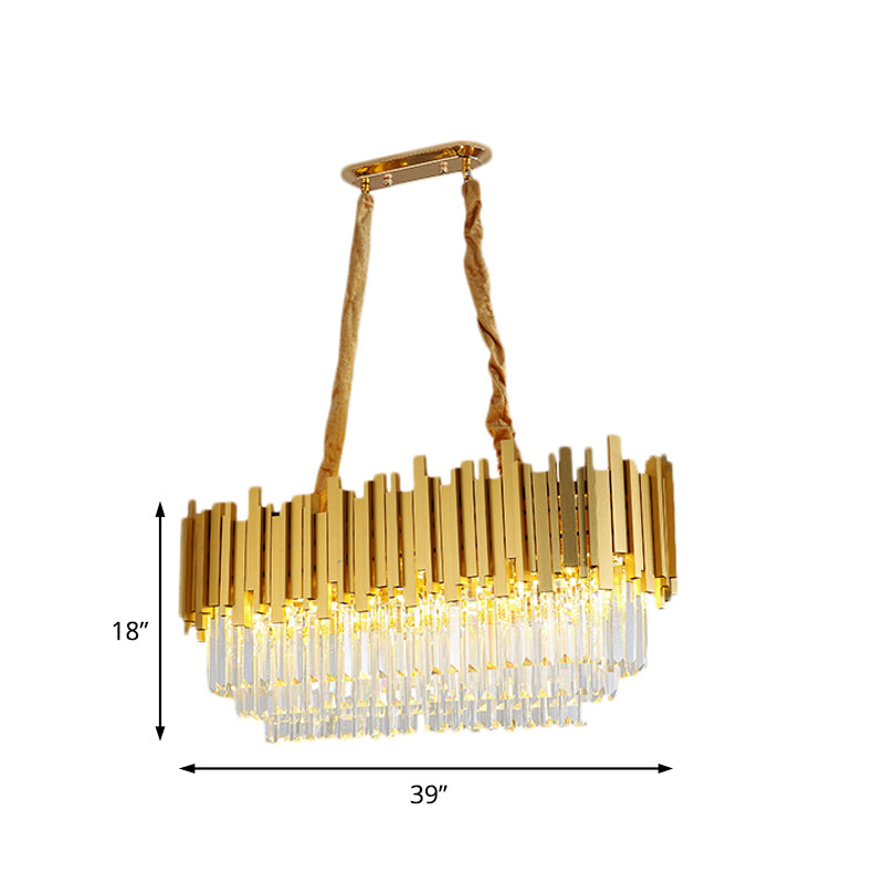 Brass Tiered Island Pendant 31.5"/39" Wide Traditional Crystal Dining Room Ceiling Light Clearhalo 'Ceiling Lights' 'Island Lights' Lighting' 225057