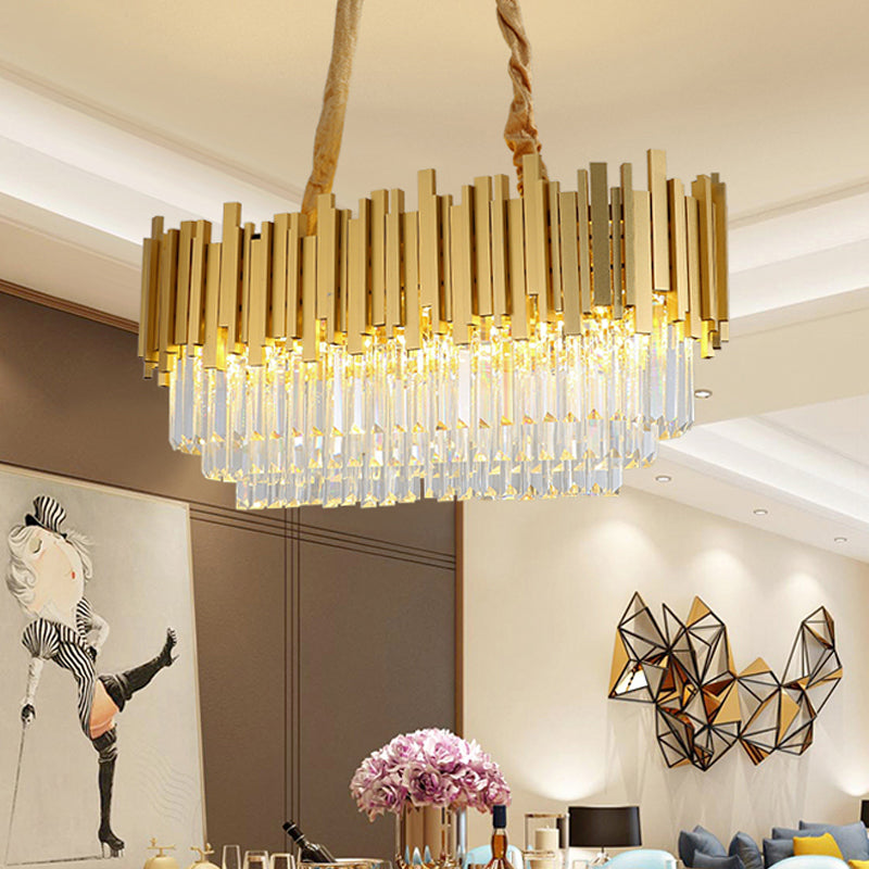 Brass Tiered Island Pendant 31.5"/39" Wide Traditional Crystal Dining Room Ceiling Light Clearhalo 'Ceiling Lights' 'Island Lights' Lighting' 225058